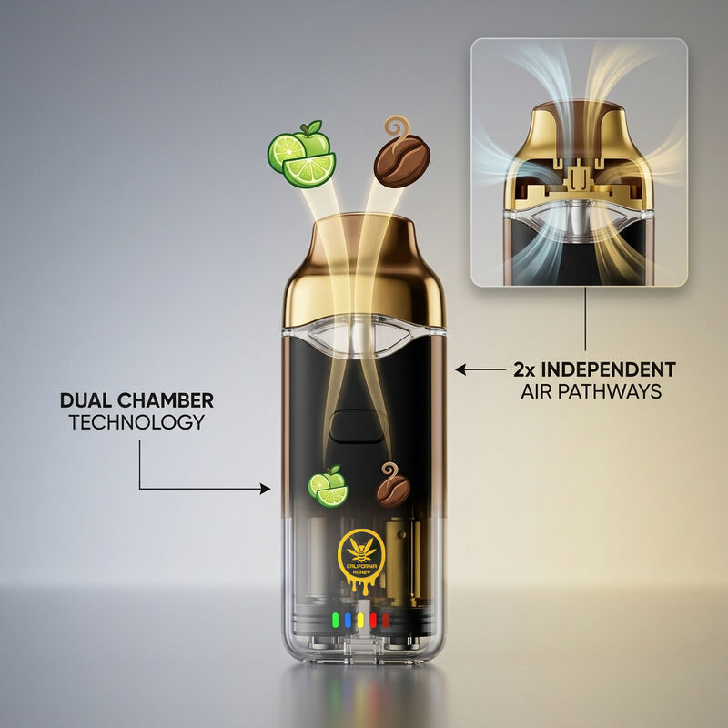 Dual Air Pathway Disposable Vape Pen with Two Flavor Chambers and Clear Oil Window for Dual Flavor Vape